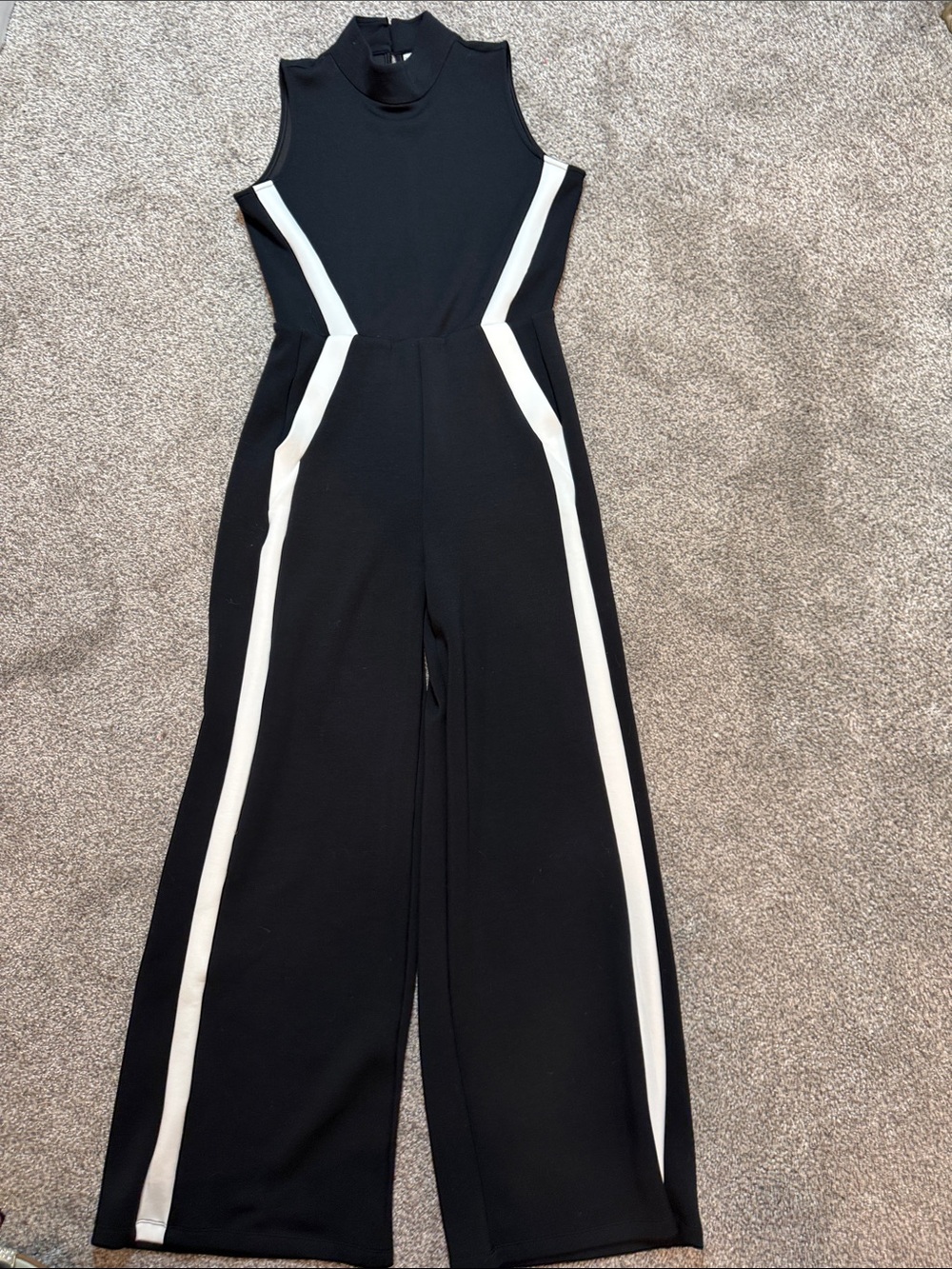 SPANX Black Sleeveless Jumpsuit with White Side Panels